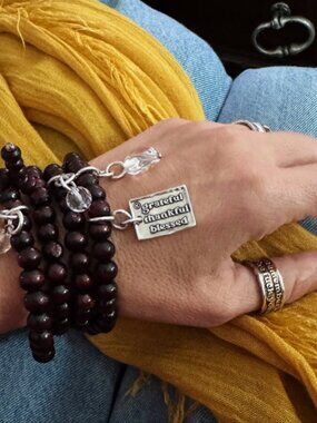 Katia Designs GRATEFUL THANKSFUL BLESSED Wood Boho Wrap Necklace Bracelet